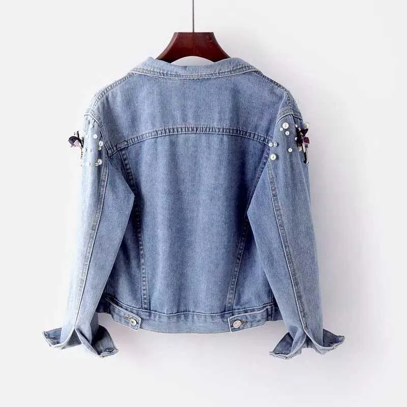 New Fashion Autumn Embroidered Denim Jacket Student Female Korean Loose Short Basic Coat Female Casual Motorcycle Jackets Tide