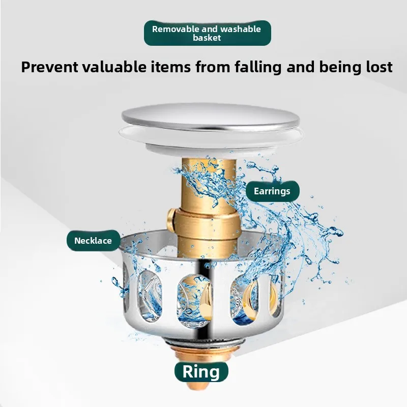 Professional washbasin anti return odor drain, washbasin leak plug, washbasin bounce core, stainless steel drain pipe