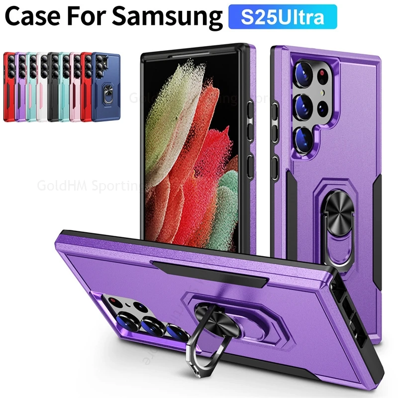 

Hybrid Soft TPU Hard PC Armor Case For Samsung S25 FE S25 Edge S24 Ultra S23 FE S22 Plus Heavy Duty Protection Ring Stand Cover