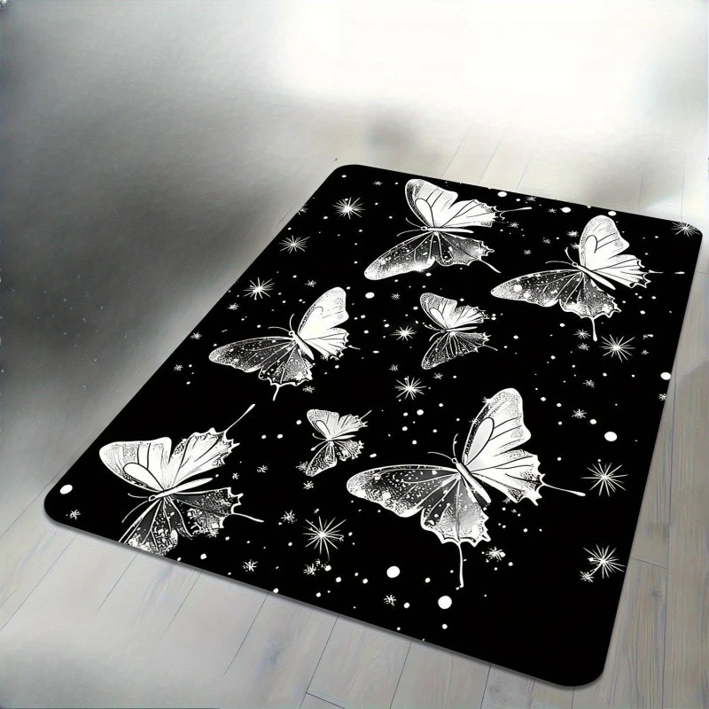 Pink Glitter Star Magical Butterfly Floral Print Large Area Rug Soft Flannel Non Slip Floor Carpet for Living Room Home Decor
