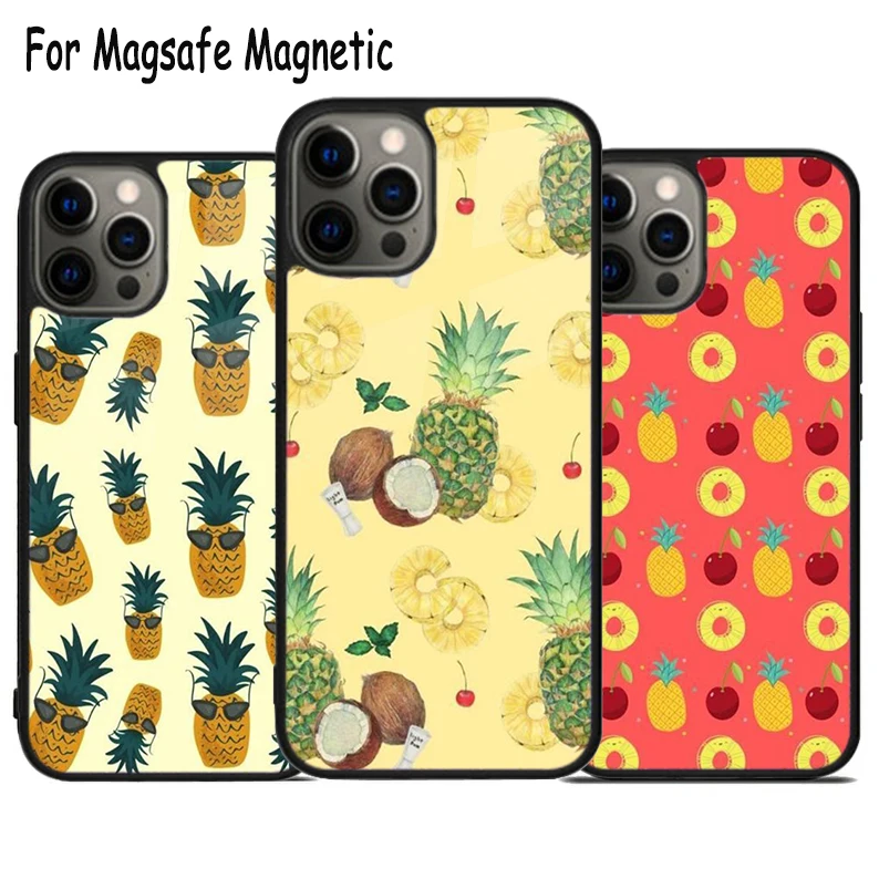 Pineapple Pattern Wireless Charge Magsafe Phone Case For iPhone 15 16 14 13 11 12 Pro Max Plus Magnetic Bumper Cover