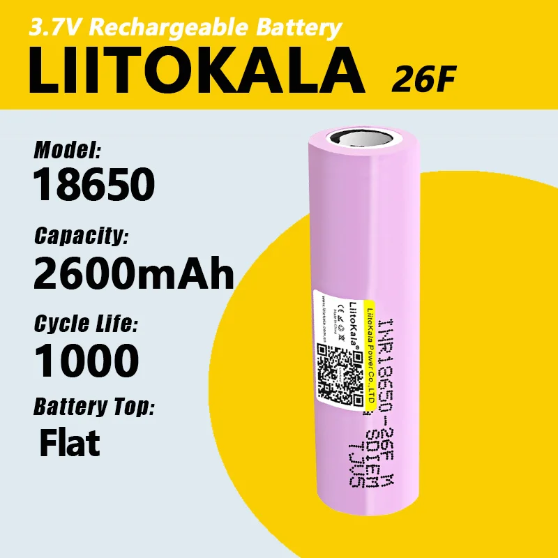 LiitoKala 26F 18650 2600 мАч аккумуляторная батарея 3,7 В ICR18650-26F High Drain 20A для налобного фонаря, фонарика, внешнего аккумулятора LiitoKala 26F 18650 2600 мАч аккумуляторная батарея 3,7 В ICR18650-26F High Drain 20A для налобного фонаря, фонарика, внешнего аккумулятора