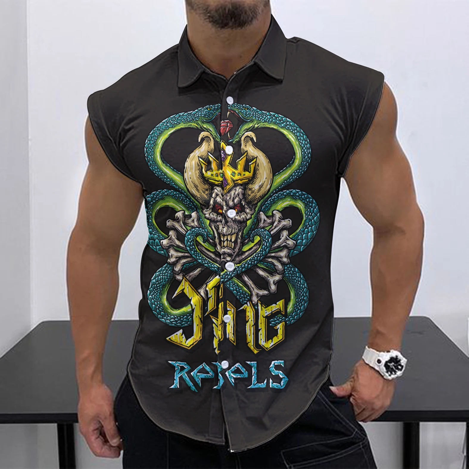 2023 Summer New Men\'s Sleeveless Shirt Fashion Street Leisure Beach Holiday Party Fashion Skull HD 3D Print Quick Dry Shirt