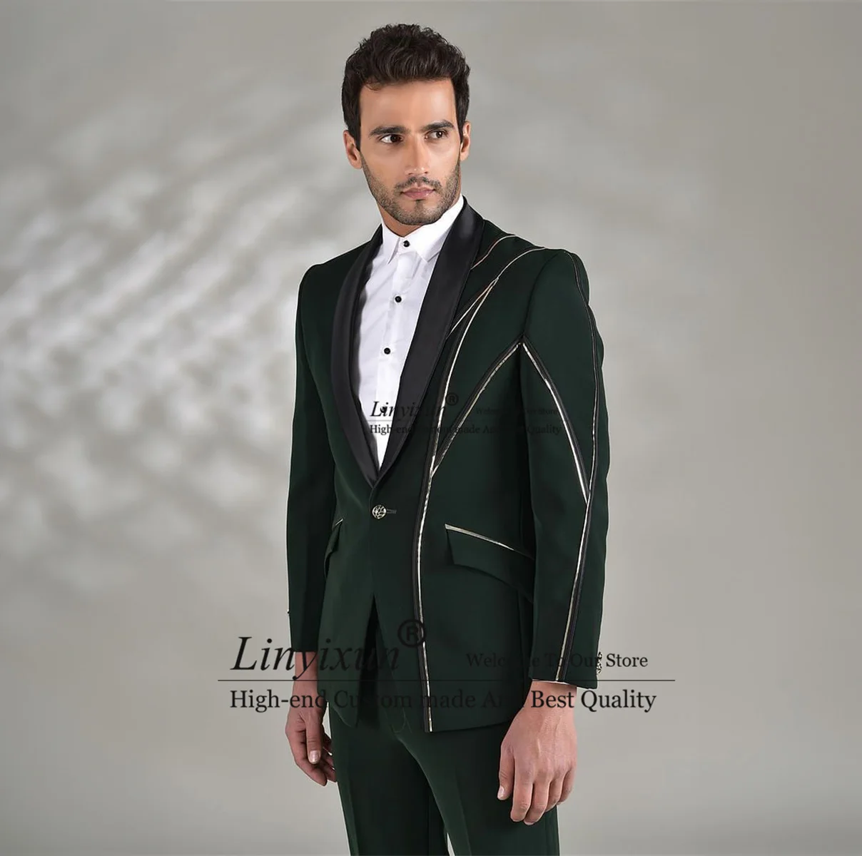 

Shiny Men Suits Shawl Lapel Groom Wedding Tuxedos 2 Pieces Sets Fashion Business Male Blazers Slim Fit Bridegroom Costume Homme