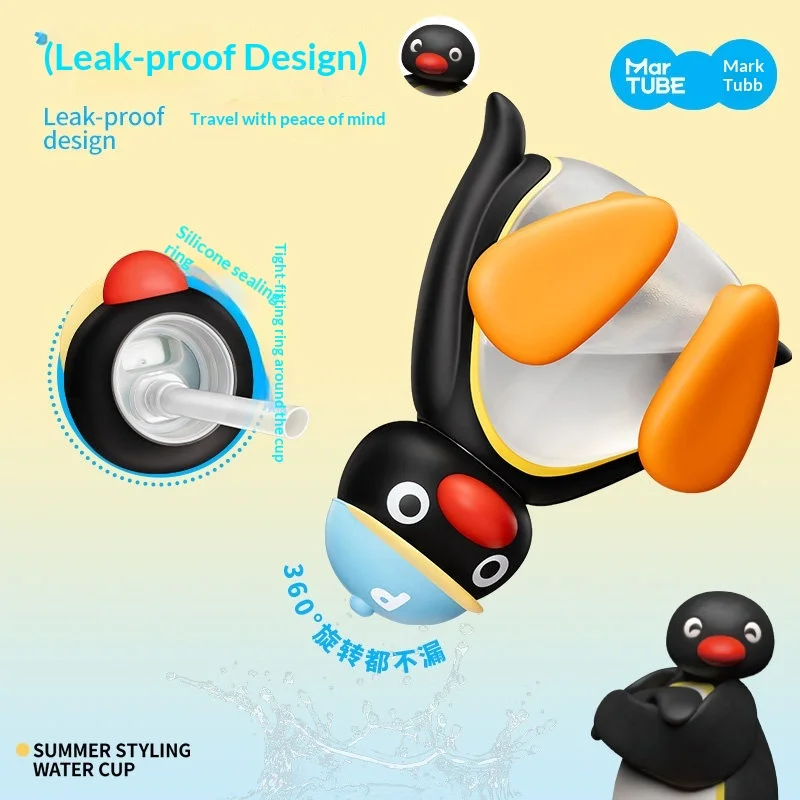 Cute Pingu Penguin Shaped Water Bottle 500ml Semi-transparent Body Portable Summer Beverage Cup MarTube Licensed Anime Merch view 4