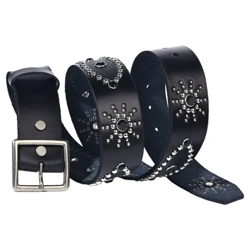 

4.5CM Wide Hiphop Punk Style Men's Cowhide Belts,Male Genuine Leather Personalized Inlaid Cool Trendy Vintage Rivet Strap Belt