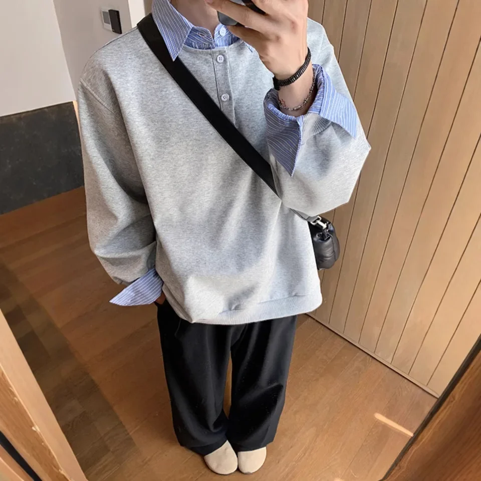 Male Simple Basic Daily Clothes Tops Autumn 2025 New Fashion Men's Spliced Casual Trendy Color-coded Loose Two-piece Shirts