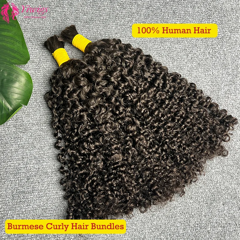 16A Grade 100% Raw Human Hair Burmese Curly Bundles 16-22 inch No Weft Boho Braids Wholesale Bulk Hair Extensions
