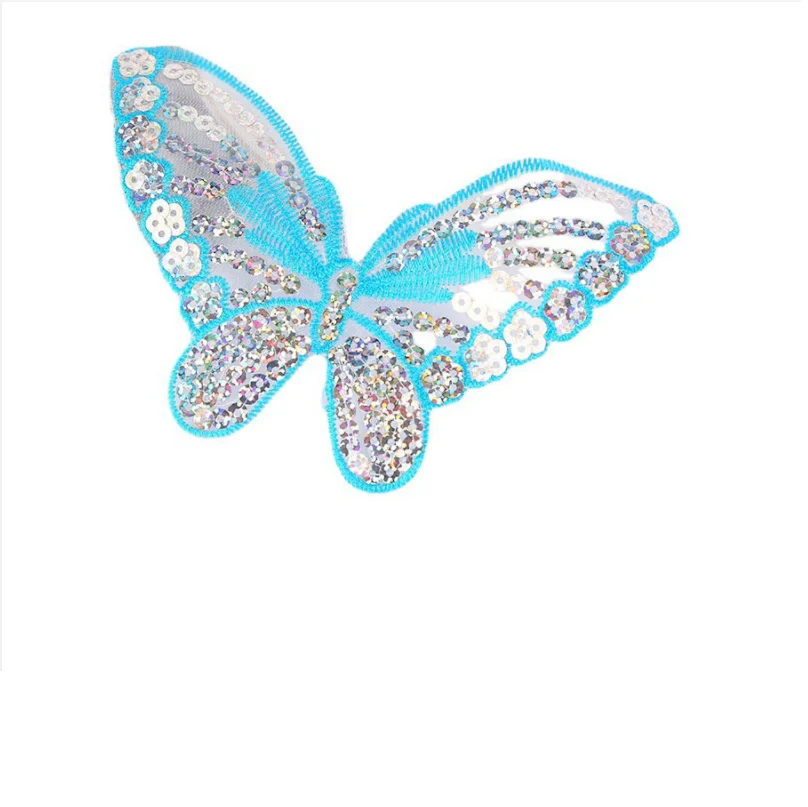 Pegatinas de tela de mariposa de lentejuelas de 5 piezas, accesorios decorativos hechos a mano para muñecas, pegatinas para ropa, accesorios decorativos para ropa DIY