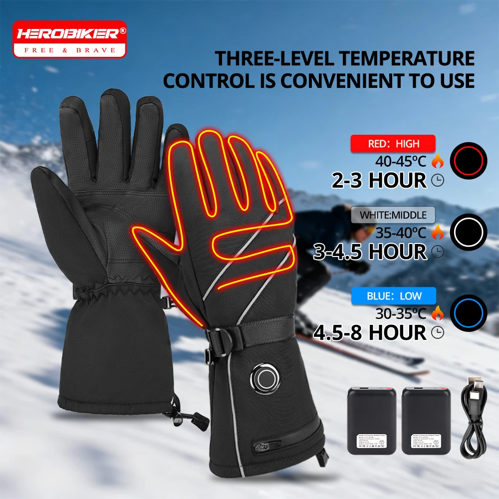 

Electric Heated Gloves Winter Ski Heated Gloves Warm Waterproof Rechargeable Heating Thermal Gloves For Snowmobile