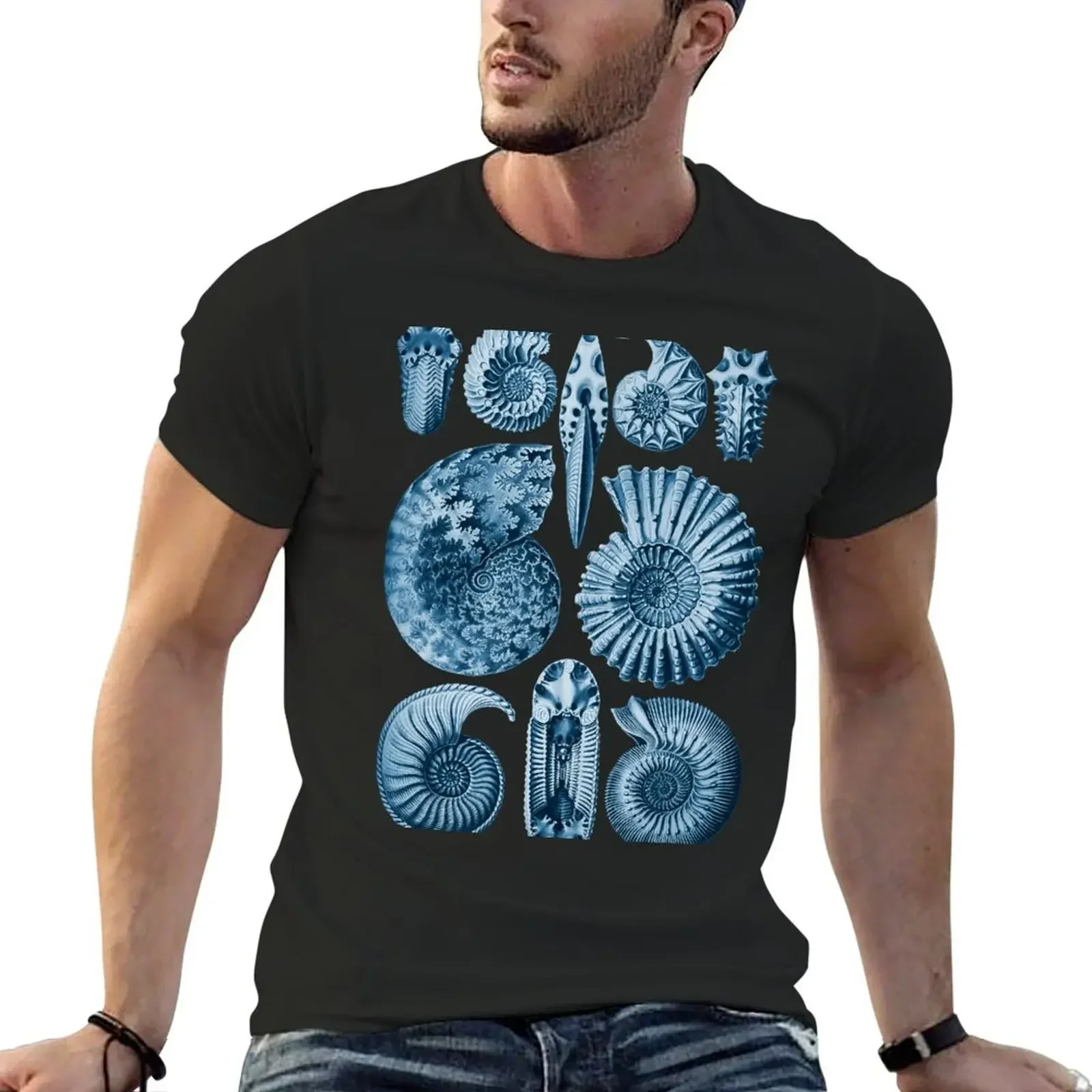 Ernst Haeckel Ammonite Blue T-Shirt graphic t shirt vintage customs design your own Men's t-shirt