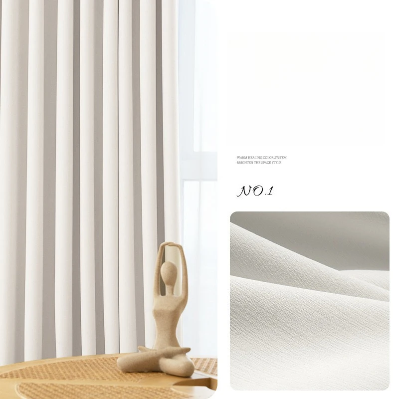 

Simple Chenille Cream Velvet Milk Tea Color Living Room Balcony High Shading French Light Luxury Finished Curtains