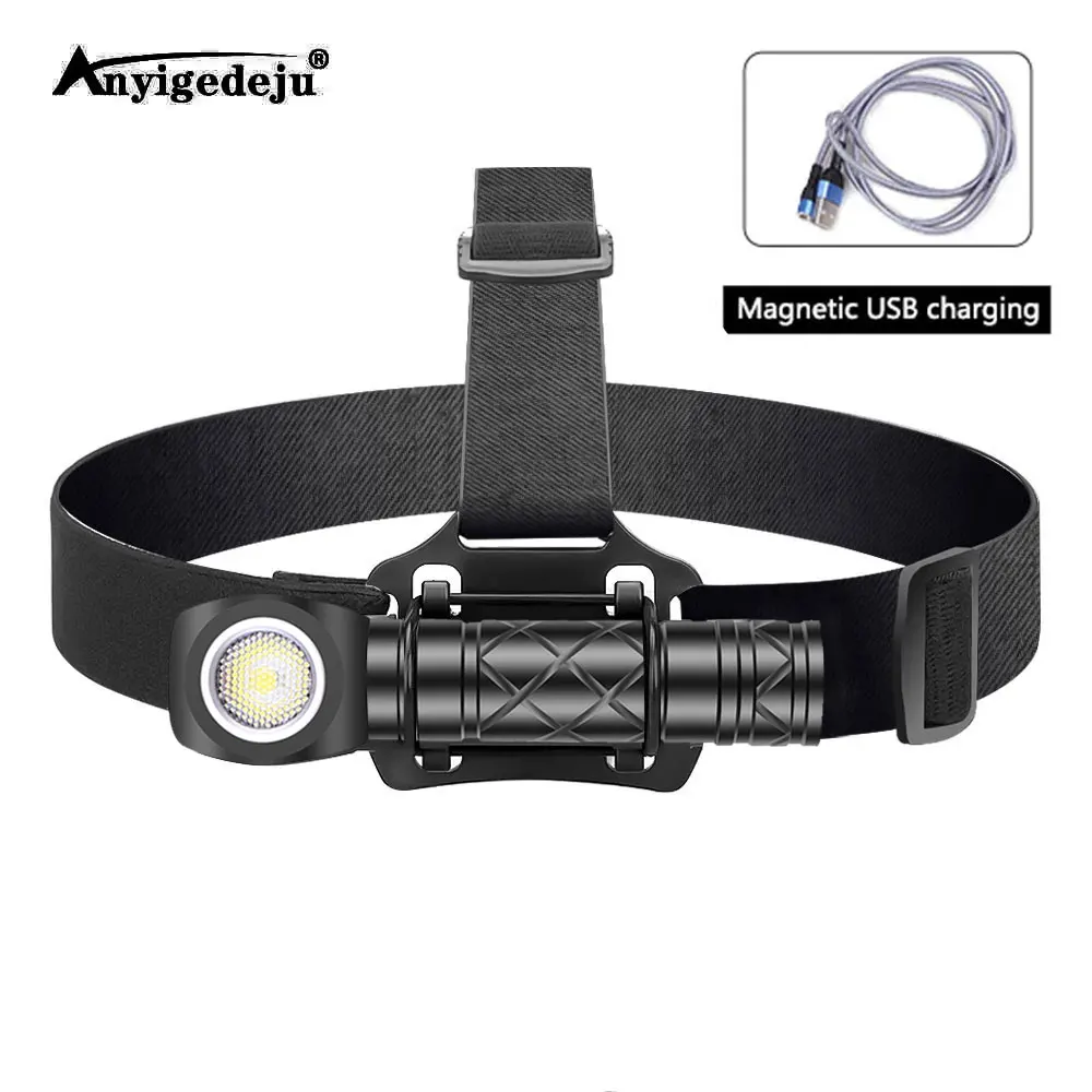 LED flashlight Portable 18650 USB Rechargeable headlamp with magnet Adjustable Powerful Portable Torch 3 Mode Flash Headlight