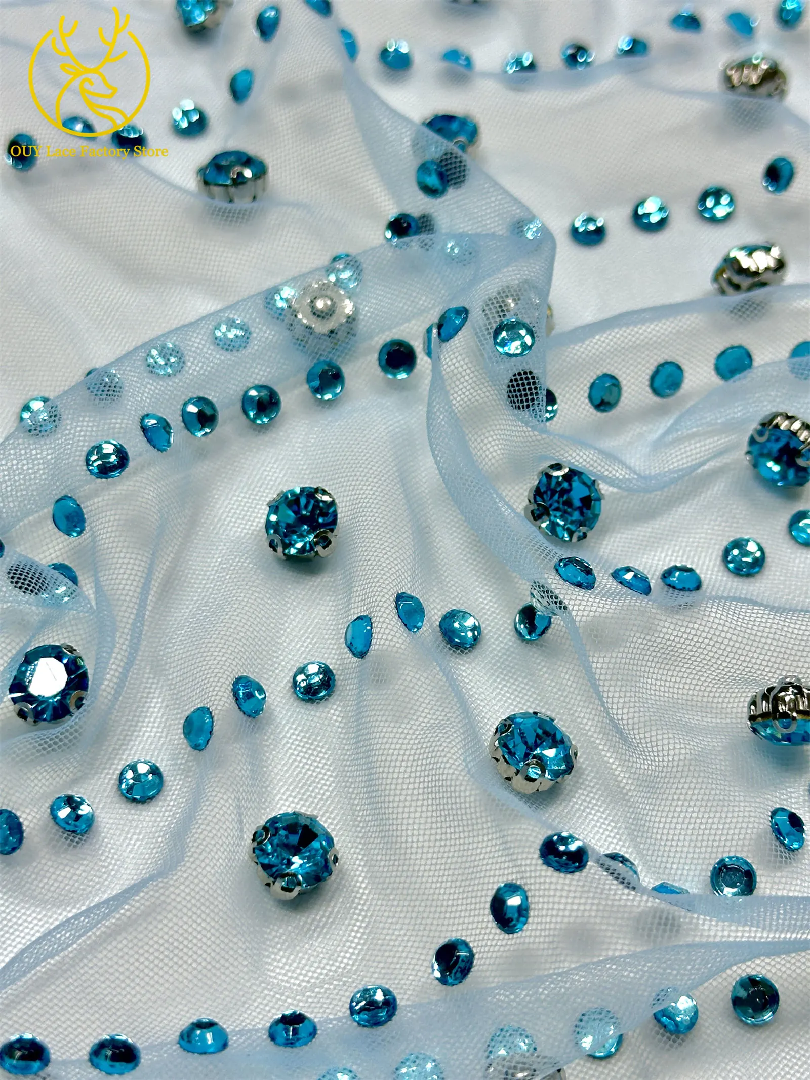 Grüner Neuer Stil Österreichischer Diamant-Tüll-Netzstoff 5 Yards Afrikanischer Spitzenstoff Bunter Strass-Netzstoff für Hochzeitskleider – Detail 18