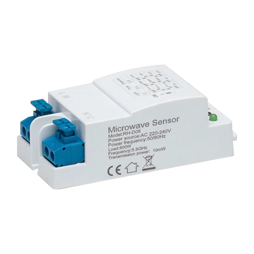 Interruptor de Sensor de Radar de microondas, 5,8G, 220-240V, 360 grados, alta sensibilidad, larga distancia