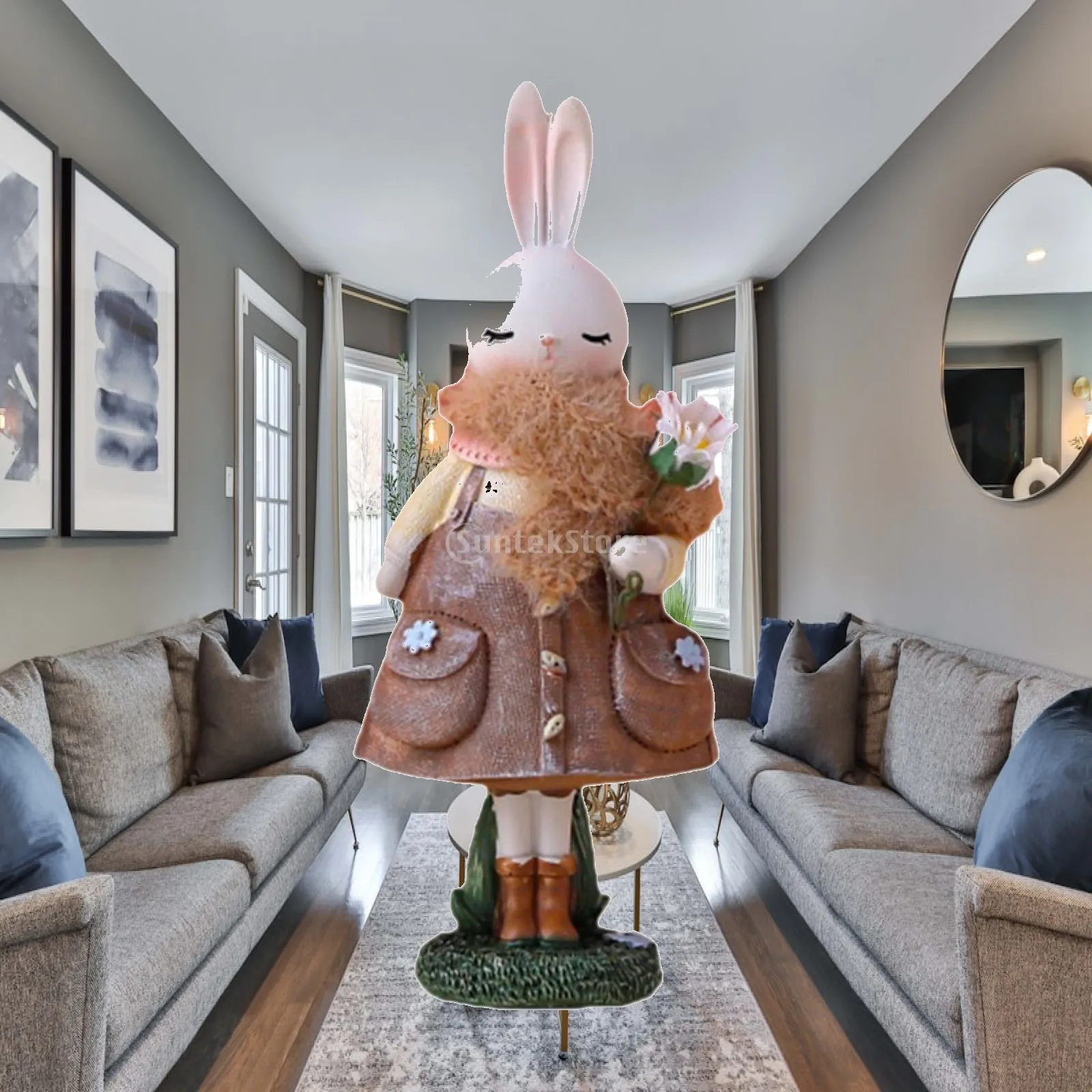 Easter Rabbit Statue Cartoon Sculpture Craft Ornament Bunny Figurine for Bookcase Festival Desktop Decoration