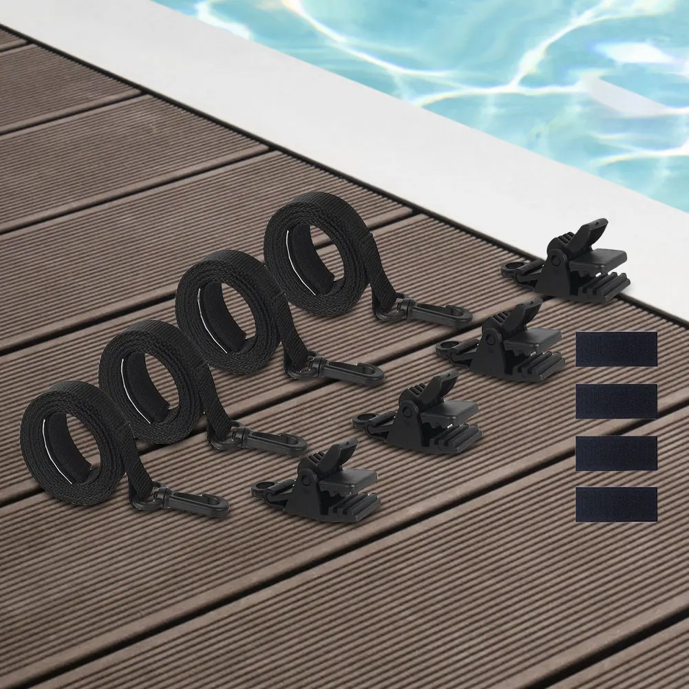 

24 Pcs Swimming Pool Solar Cover Straps and Clips Including 8 Straps 8 Clips & 8 Touch Fastener Solar Cover Reel Strap Kit