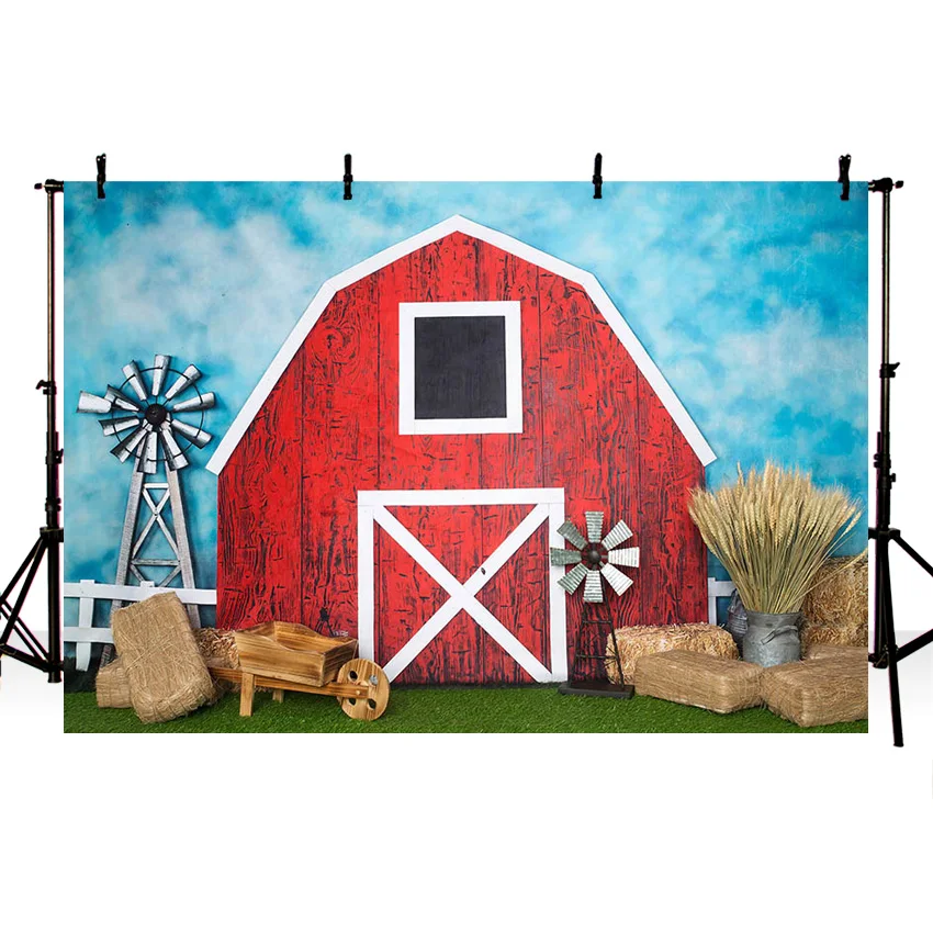 Mehofond Nền Chụp Ảnh Nông Trại Đỏ Kho Thóc Đống Cỏ Khô Trẻ Em 1st Sinh Nhật Bánh Đập Đồng Cỏ Trang Trí Hình Phông Nền Phòng Thu