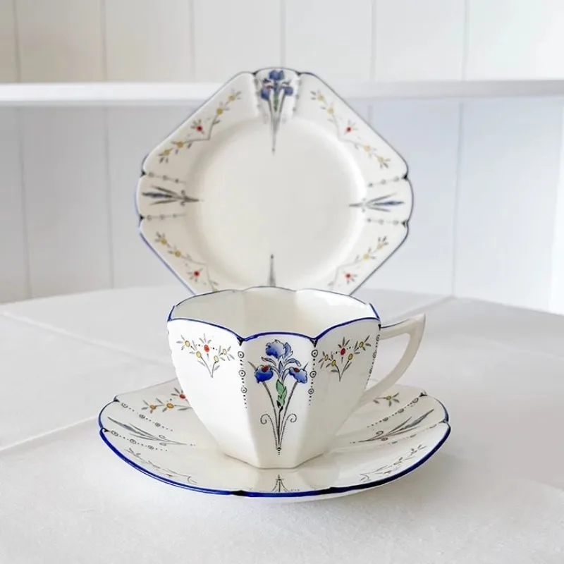 Shelley bone china blue iris medieval afternoon tea cup saucer dessert plate three-piece set