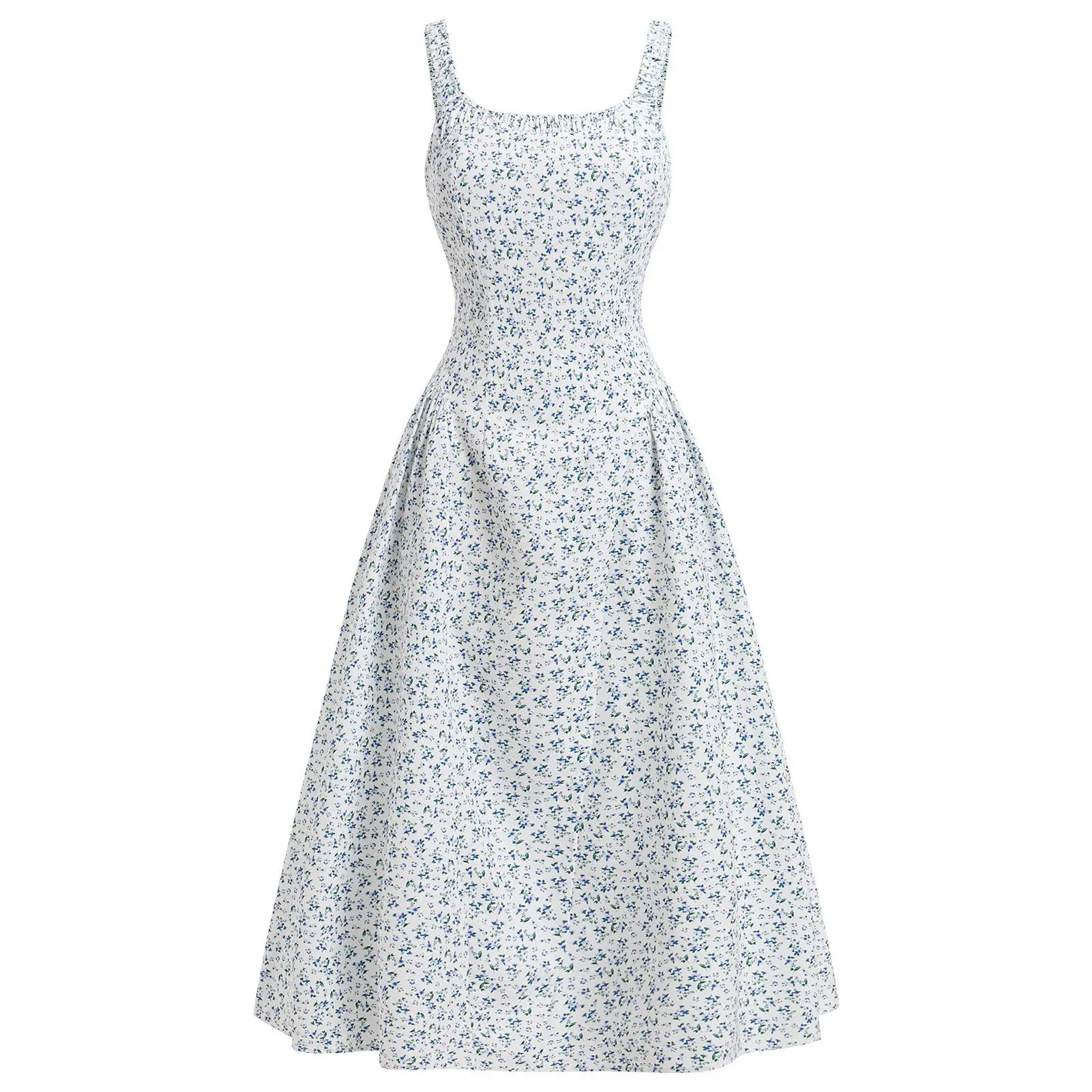 2025 New Streetwear Vintage SummerTemperament Small Fragmented Flower Dress Bohemian Vacation Strap Sexy Open Back Waist Dresses