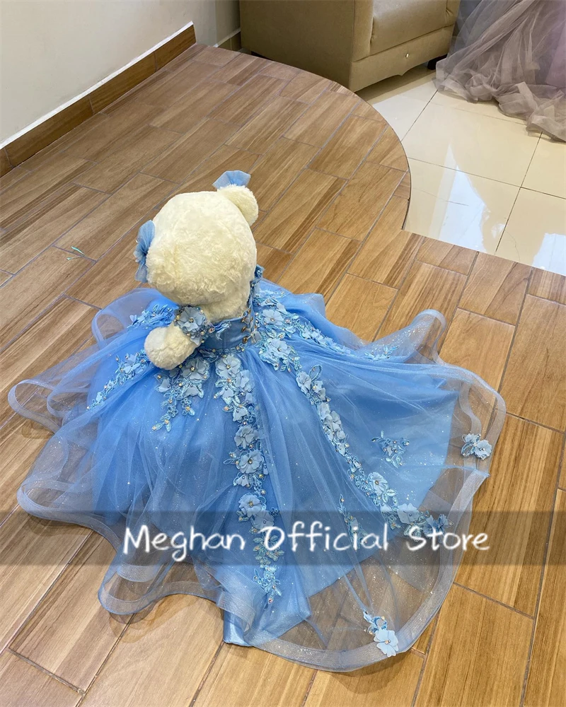 Sky Blue Off The Shoulder Special Link For Personalized Quinceanera Teddy Bear Dress Beaded Appliques 3D Flowers Customized