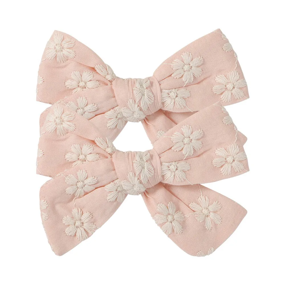 Baby Hair Clips for Girls Embroid Cotton Bows Hairpin Floral Print Kids Hairgrips Cute Barrettes Children Hair Accessories