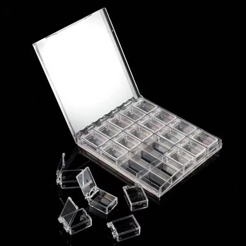 20 Grids Clear Display Case Organizer Holder For Jewelry Nail Rhinestone Beads Box Acrylic Makeup Organizer Nail Art Storage Box