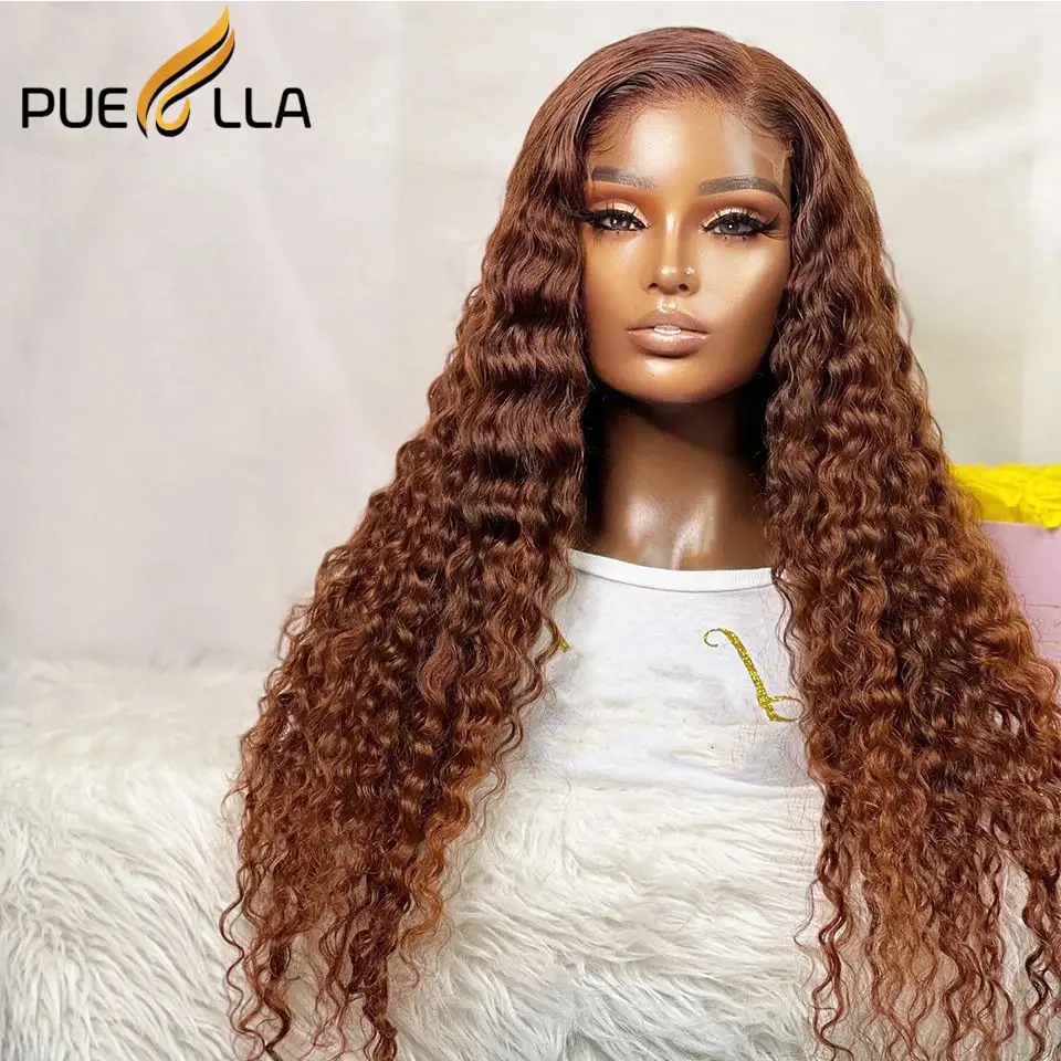 30 Inch Ginger Brown Color Curly Lace Frontal Wig Pre Plucked Transparent 13X6 Lace Front Human Hair Lace Wigs For Women