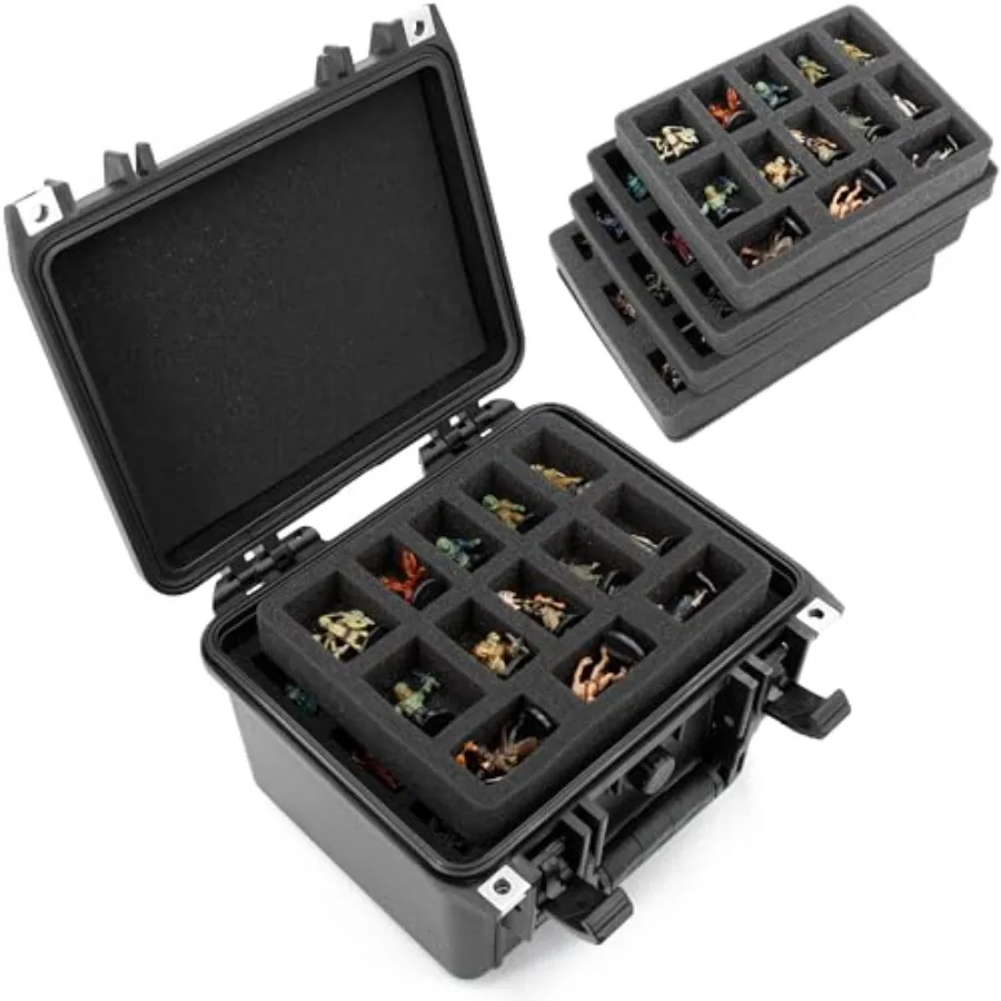 

Miniature Carrying Case for 43+ Miniatures - Hard Shell Miniature Storage Case with 3 Pre-Cut Foam Trays and 1 Customizable Tra