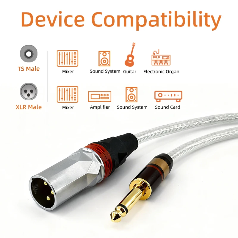 

XLR Male To 6.35mm Audio Cable XLR 3 Pin Male To 1/4 TS Male Unbalanced Microphone Cord for Guitar Bass Amplifier Mixer Board