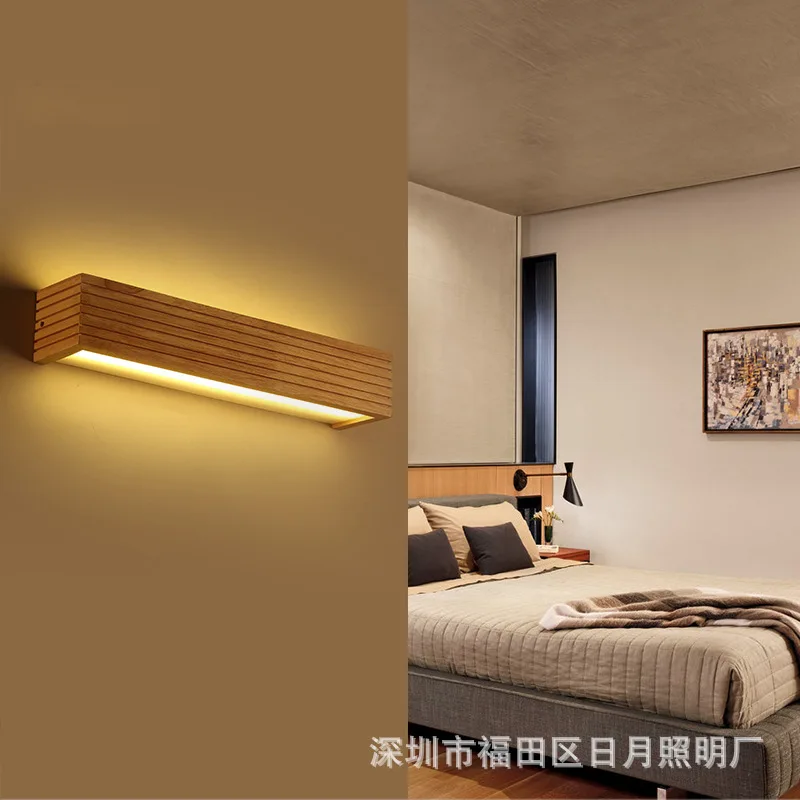 

Energy Saver-Modern Japanese Style Led Lamp Oak Wooden Wall Lamp Nordic Solid Wood Mirror Wall Lights Sconce Bedroom Bathroom