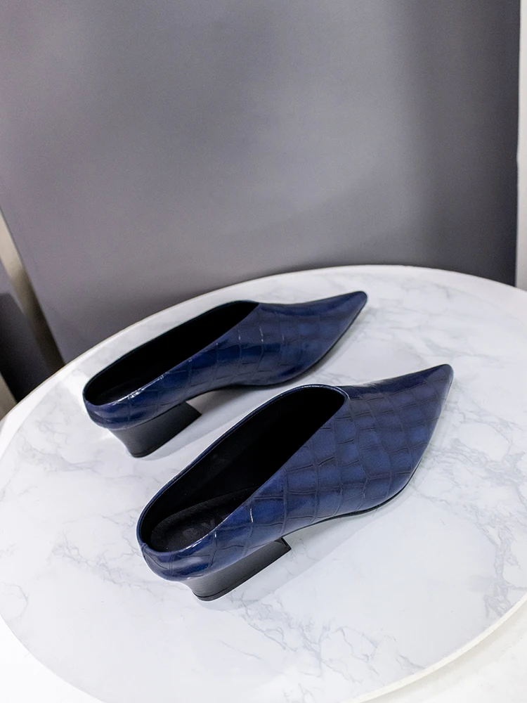 Trendy Summer Pointed Toe High Heel Mule Shoes Women's Leather Slip-On Half Slippers Comfortable Memory Foam Insole Rubber Sole