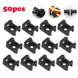 50pcs Cable Zip Ties Base Mount Screw Fixing Wire Holder Organizer Retardant Black 2Sizes