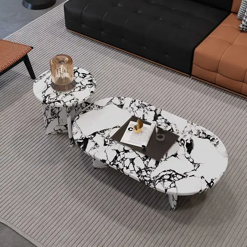 Modern simple  coffee table terrazzo marble living room sofa small apartment light luxury round edge table combination