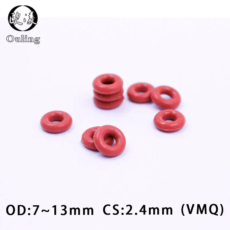 50PCS/Lot Red VMQ O‑Ring CS2.4mm OD6-13mm Good Elasticity Silicone Rubber Gasket Washer For Machinery Plumbing Sealing