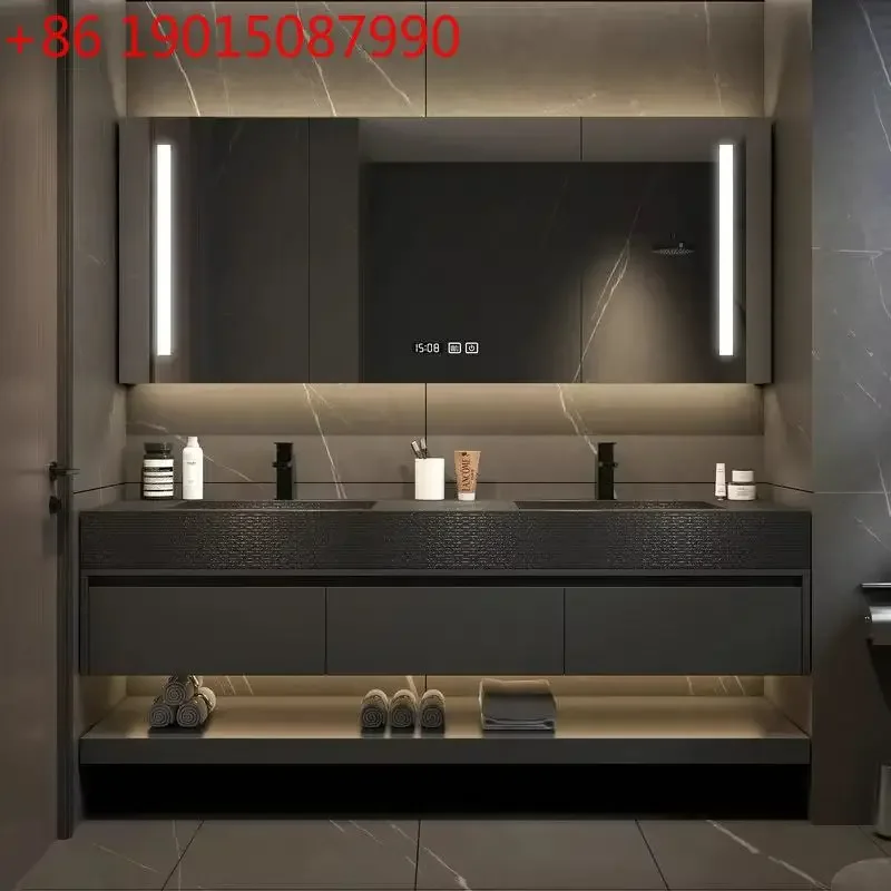 

New high-luxury rock slab combination simple ceramic seamless washbasin modern bathroom cabinet toilet wash