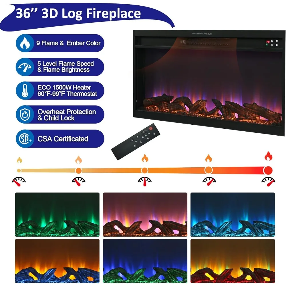 مركز ترفيه مدفأة كهربائية LED لـ 80 تلفزيونًا، حامل تلفزيون على طراز المزرعة مع 36 مدفأة