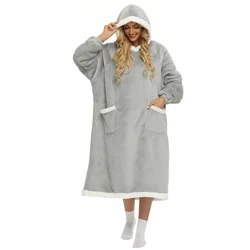 120/150cm Super Long Flannel Blanket with Sleeves Winter Hoodies Sweatshirt Women Men Pullover Fleece Giant TV Oversized