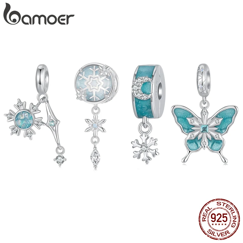 

BAMOER твердое серебро 925 пробы, серия снежинок, очаровательная бусина, подходит для оригинального браслета, подвеска bamoer, ювелирные аксессуары «сделай сам», SCC2956