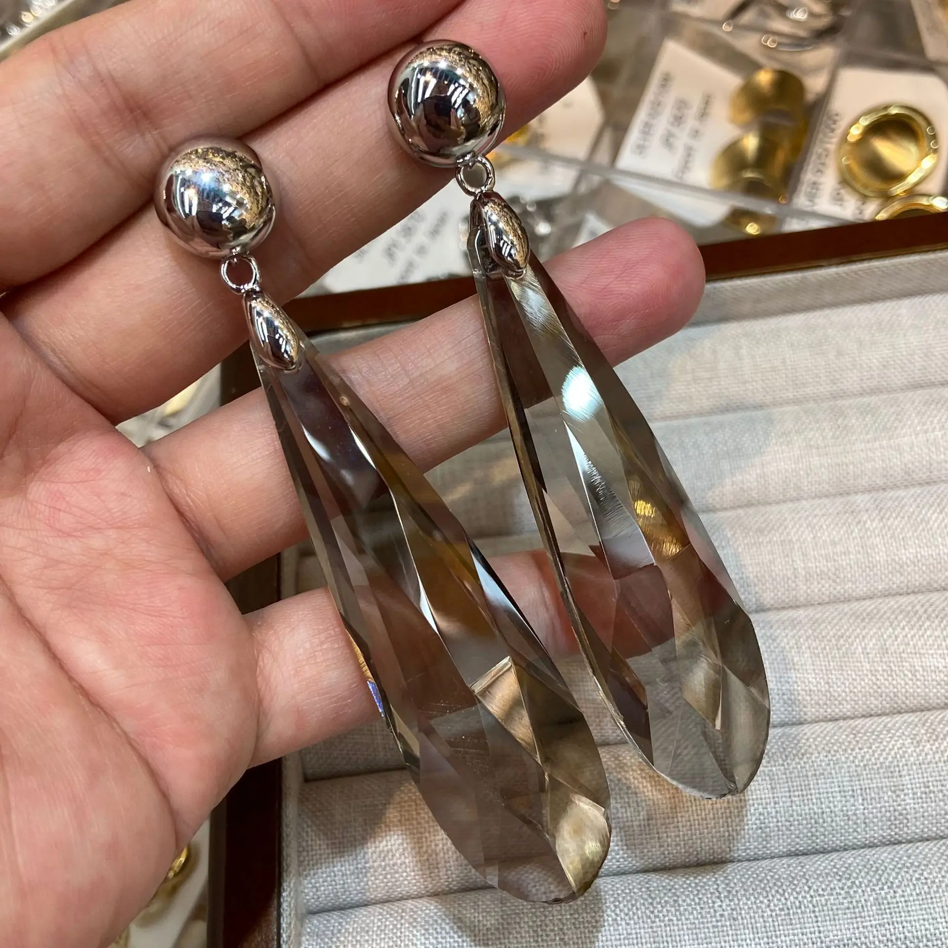 Large Long Water Drop Crystal Drop Earrings Teardrop Rhinestone Dangling Earrings Minimalist Glossy Clear Black Jewelry