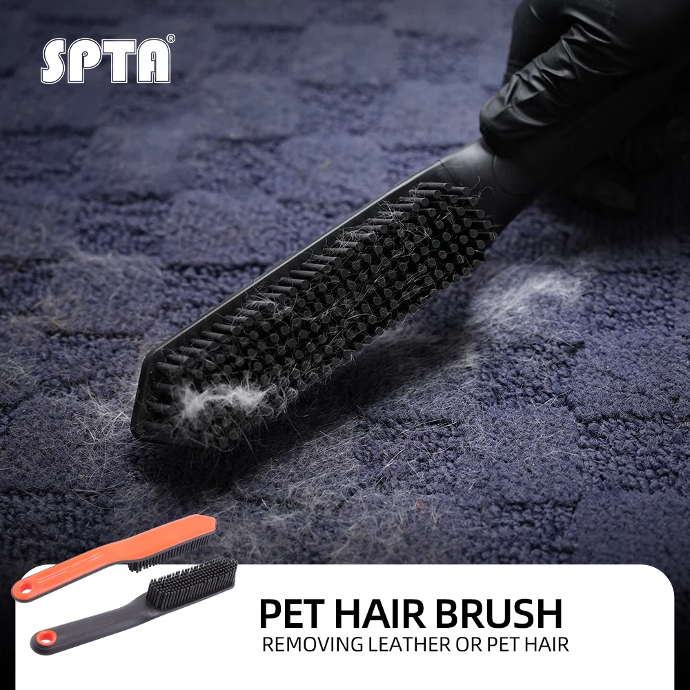 Escova para pelos de animais SPTA DF036 preta e laranja, escova para detalhes de carros feita com cabo de plástico e borracha para remover pelos de couro ou animais.