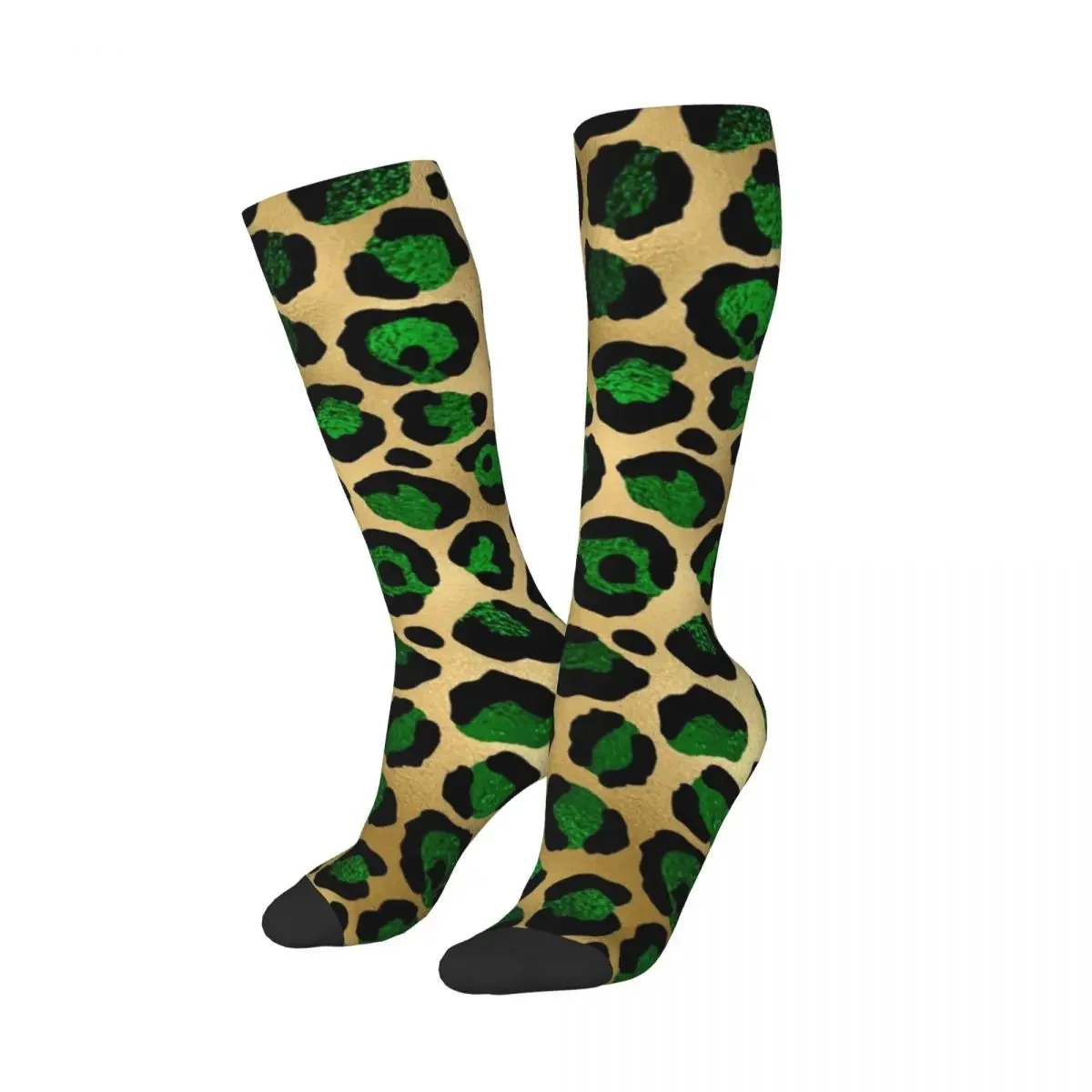 Emerald Green Leopard Print Socks Harajuku Super Soft Stockings All Season Long Socks Accessories for Man's Woman's Gifts