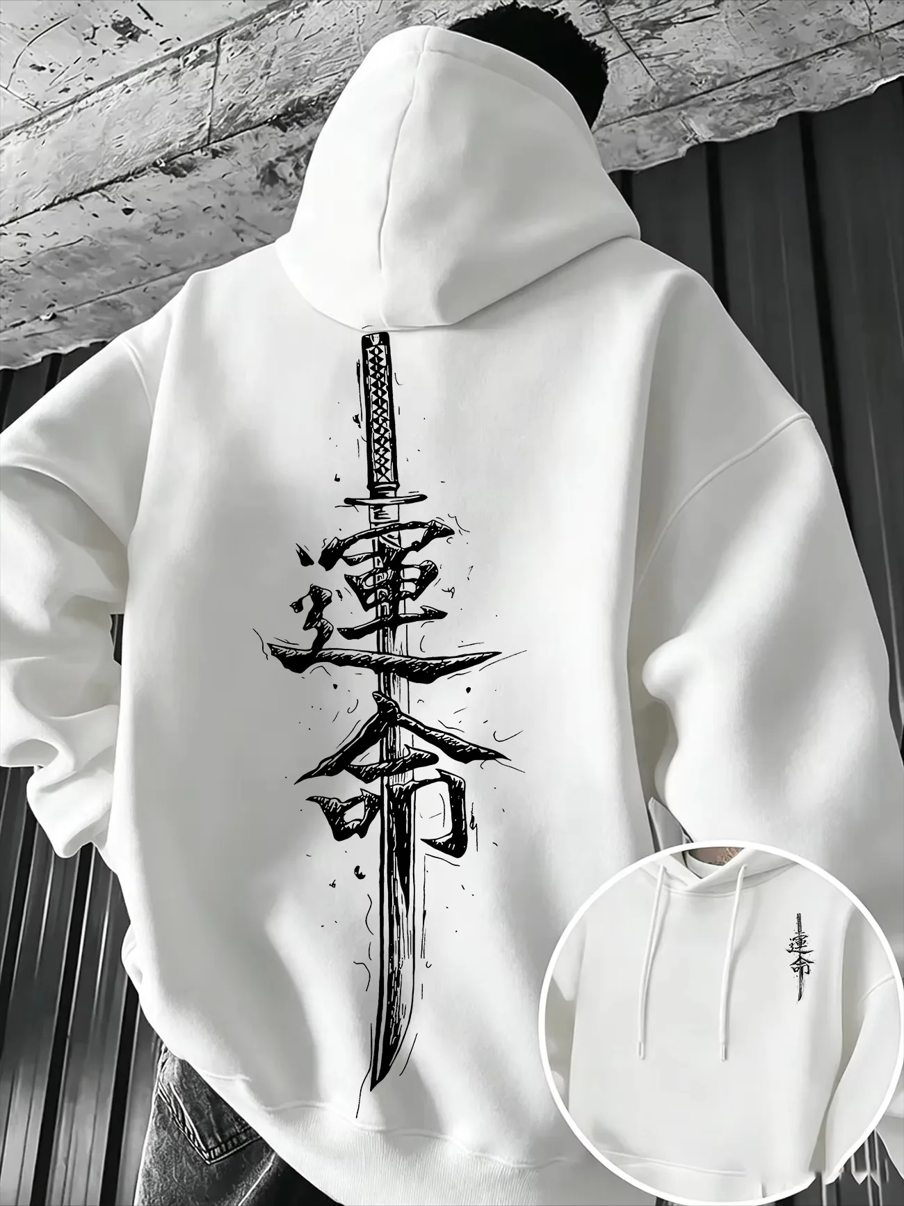 Kanji Samurai Katana Back Print Hoodie Unisex Oversized Long Sleeve Pullover Trendy Japanese Harajuku Casual Sweatshirt Kids