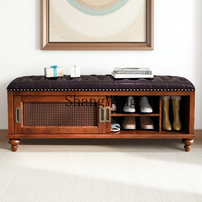 

ZYY solid wood household entrance foyer seated shoe changing stool storage multi-functional shoe stool