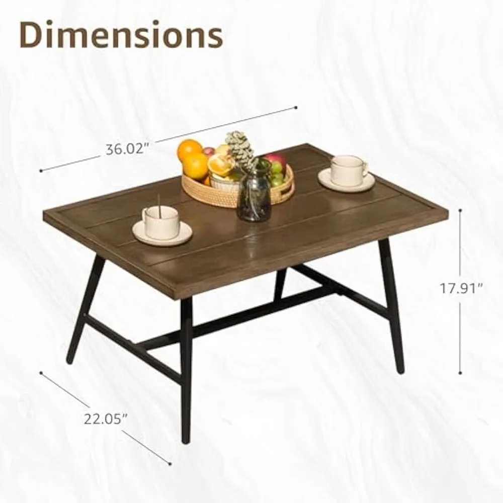 Outdoor Coffee Table Woodgrain Patio Metal Table All Weather Backyard Conversation, 36 inches, for Balcony, Poolside, Deck,