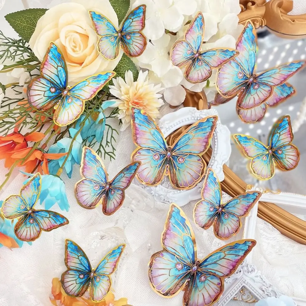

12PCS Multicolor 3D Butterfly Stickers DIY Accesories Golden Edged Butterfly Wall Decals Wedding Favors Party Supplies