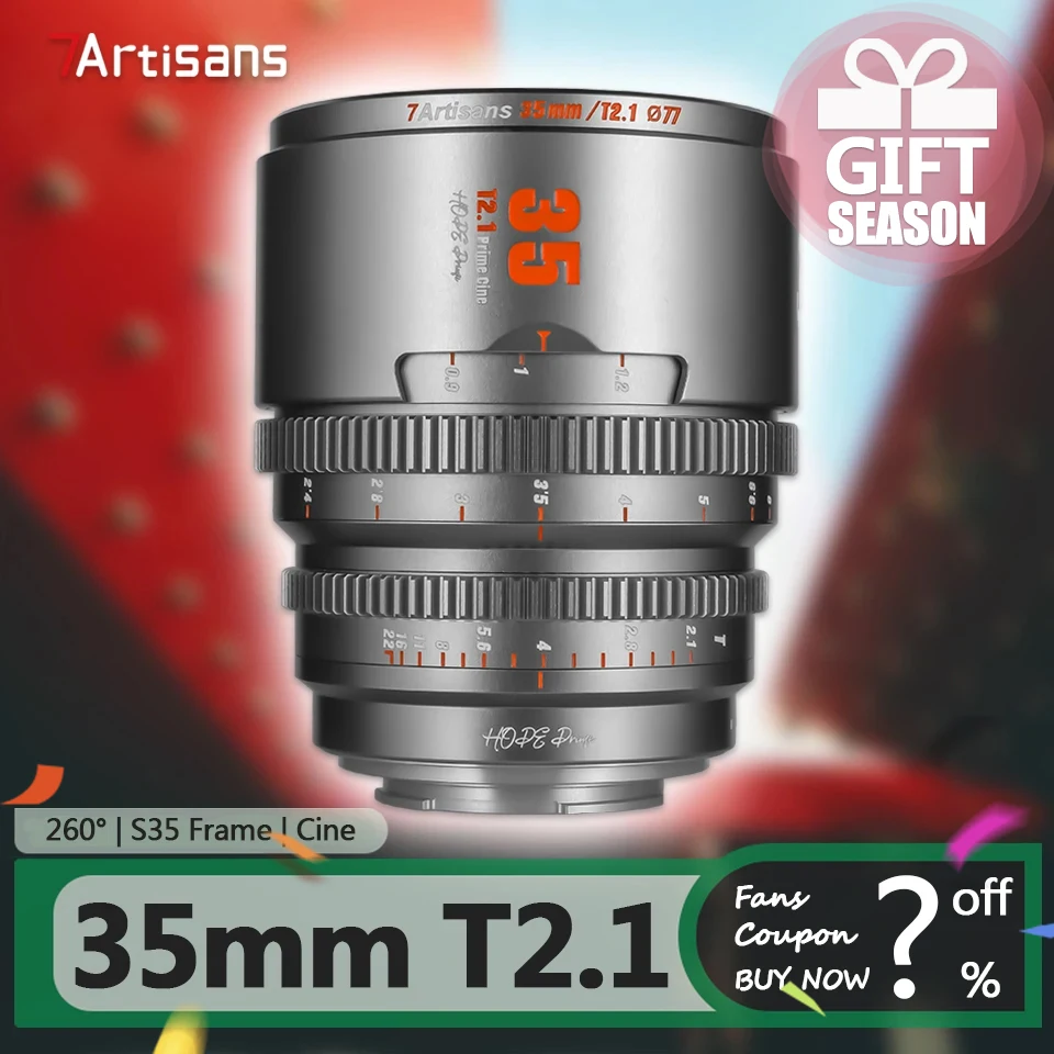 7artisans 35mm T2.1 S35 Hope Prime Lens for Studio Cinema Portrait Photography with Sony E  Fujifilm XF Canon RF M43 Mount