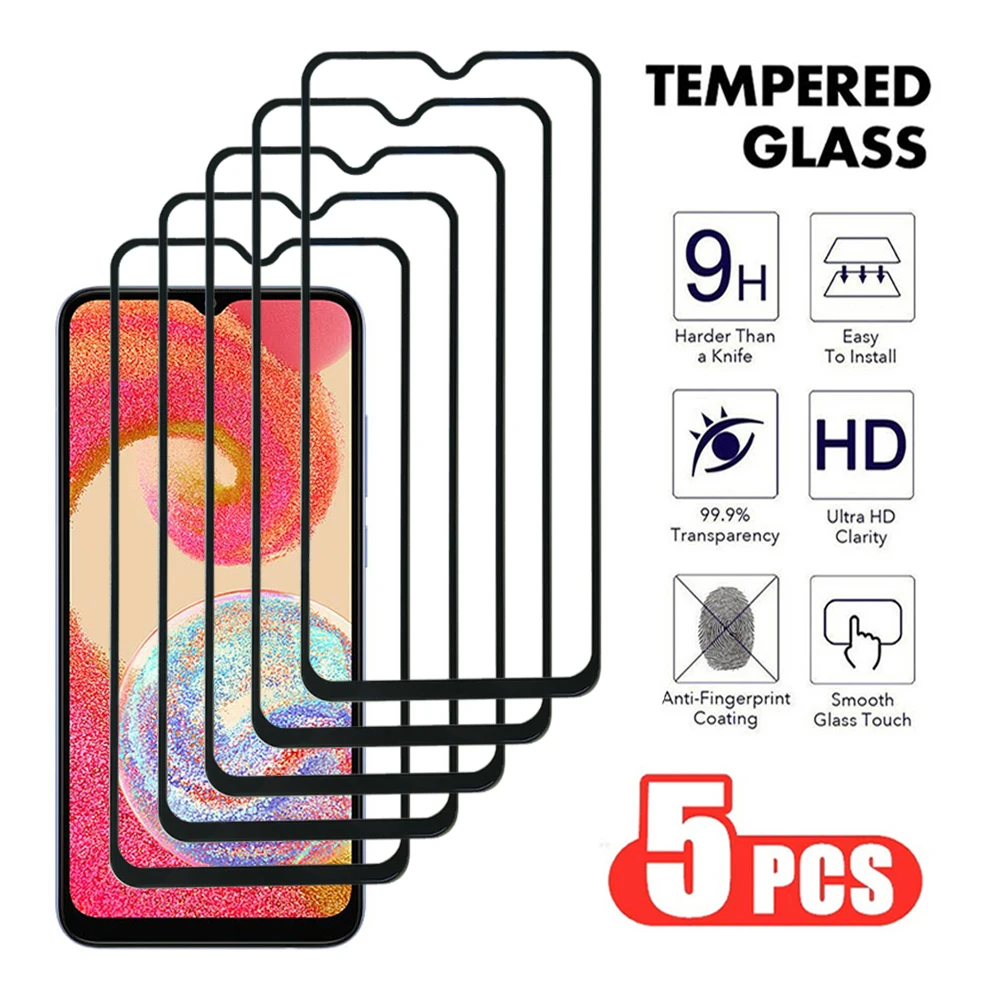 5Pcs Tempered Glass For Samsung Galaxy A11 A12 A13 A14 A15 A01 A02 A04 A05 4G 5G Screen Protector A02S A04E A04S A05S A04 Core