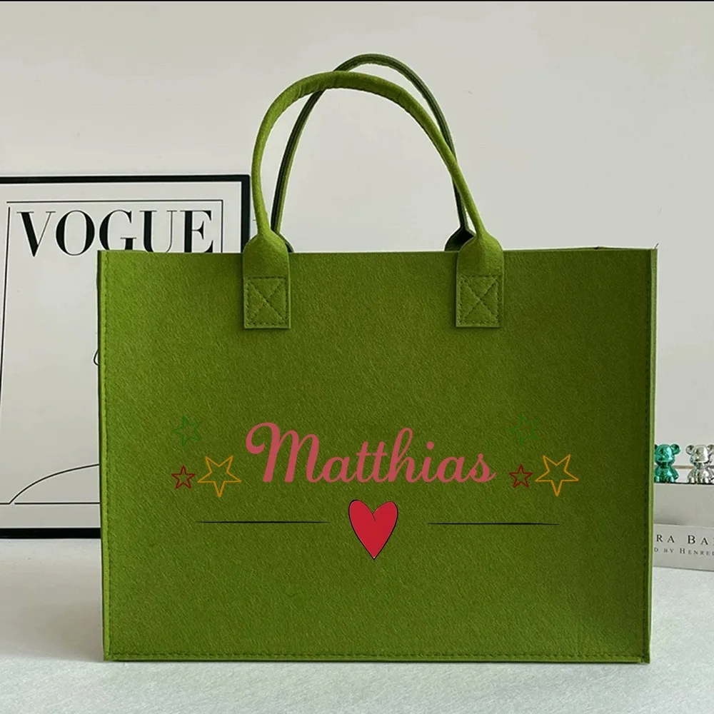 

Custom Name Felt Tote Bag, Birthday Holiday Wedding Mother's Day Graduation Back to School Nurse Teacher Christmas Gift Handbag