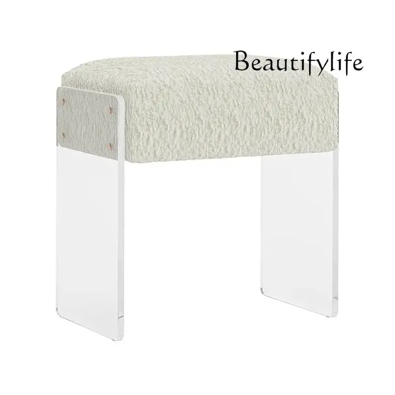 Q Cream style acrylic lamb wool dressing stool simple light luxury high-end makeup stool Internet celebrity modern sofa footstoo